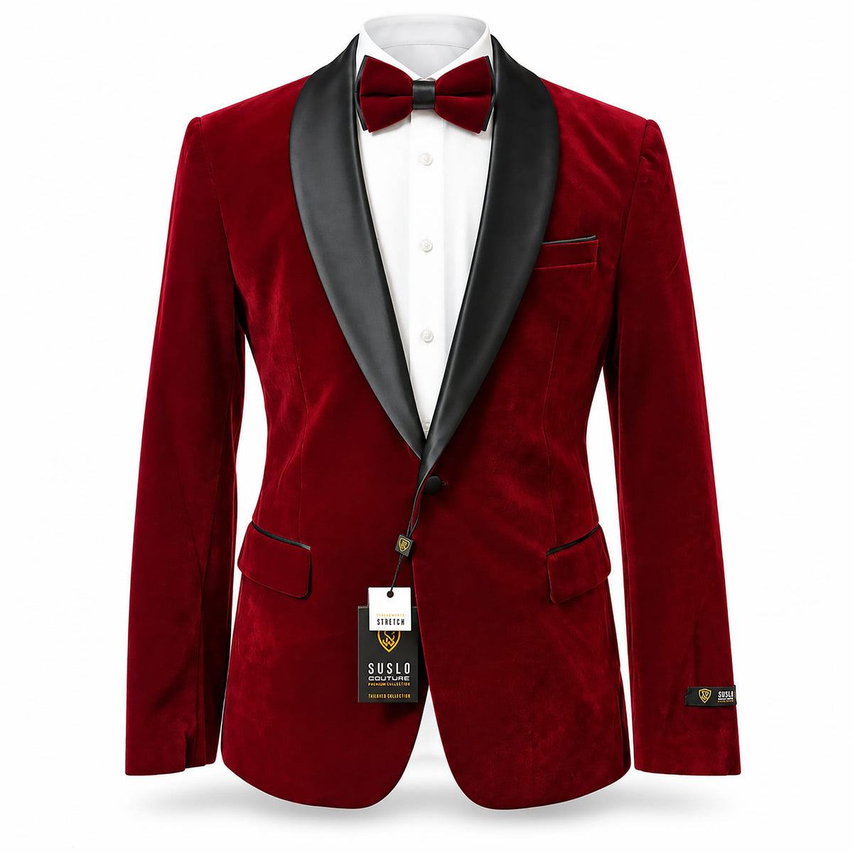 SUSLO COUTURE J C F BURGUNDY / 5XL Suslo Couture Men’s Velvet Tuxedo Jacket- Vsl1602