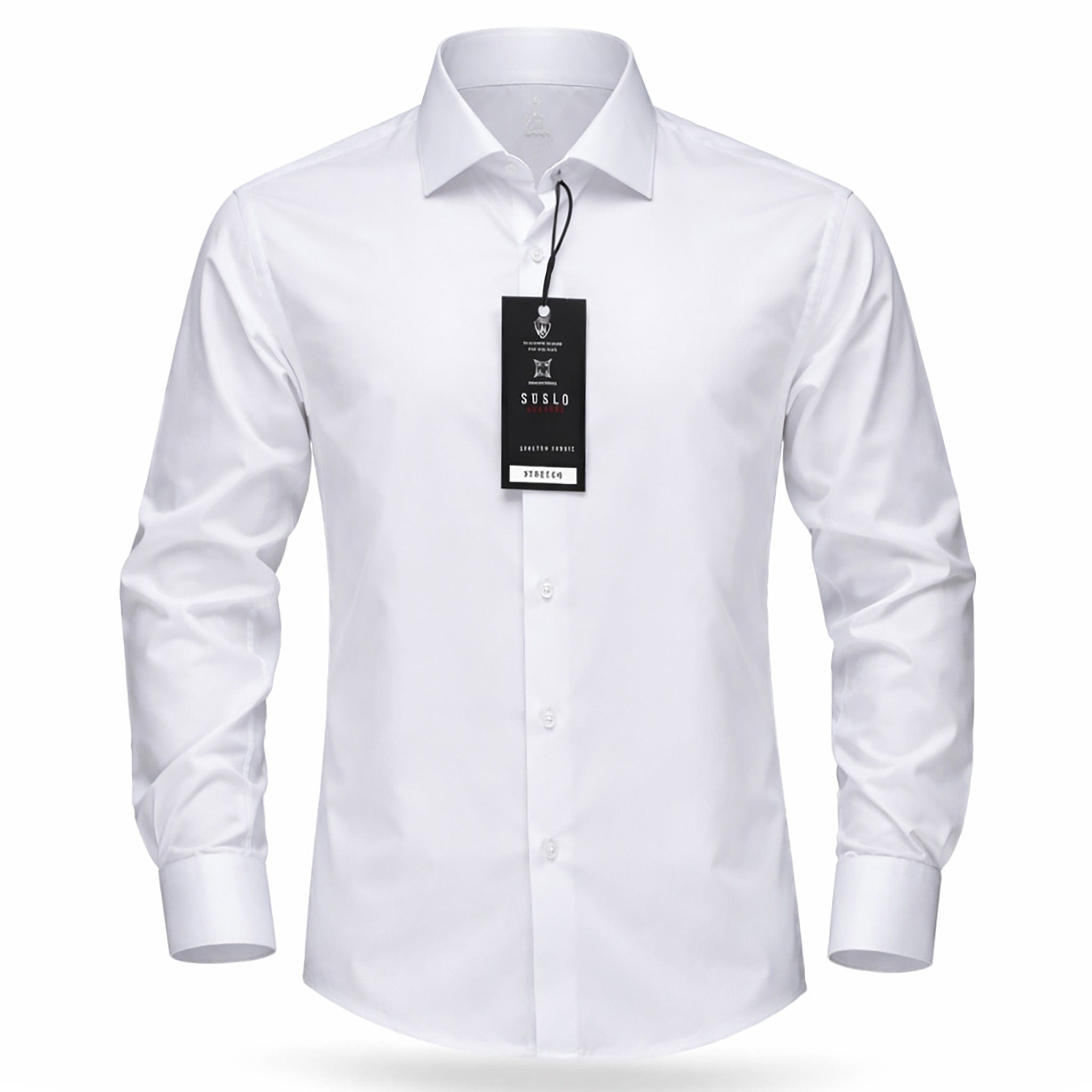 SUSLO COUTURE S A L WHITE / SM SUSLO Couture Premium Stretch Satin Dress Shirt for Men – Modern Fit/Sc-721