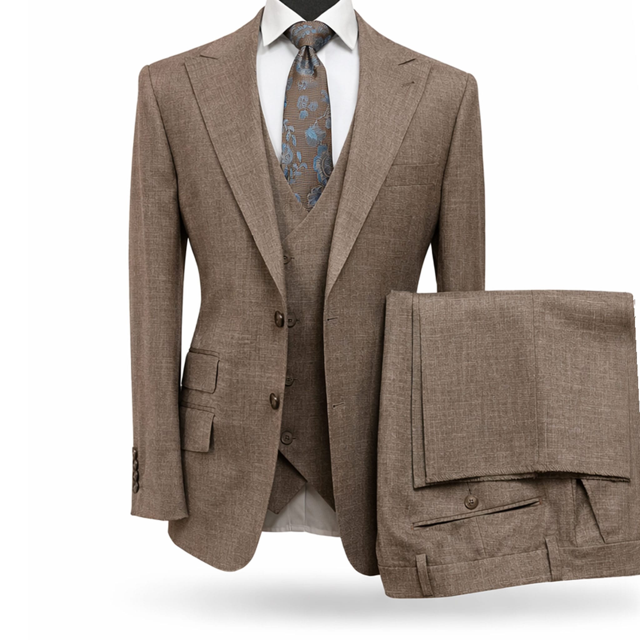 Prosecco by Tiglio Three-Piece Modern Fit Suit with Peak Lapel and
