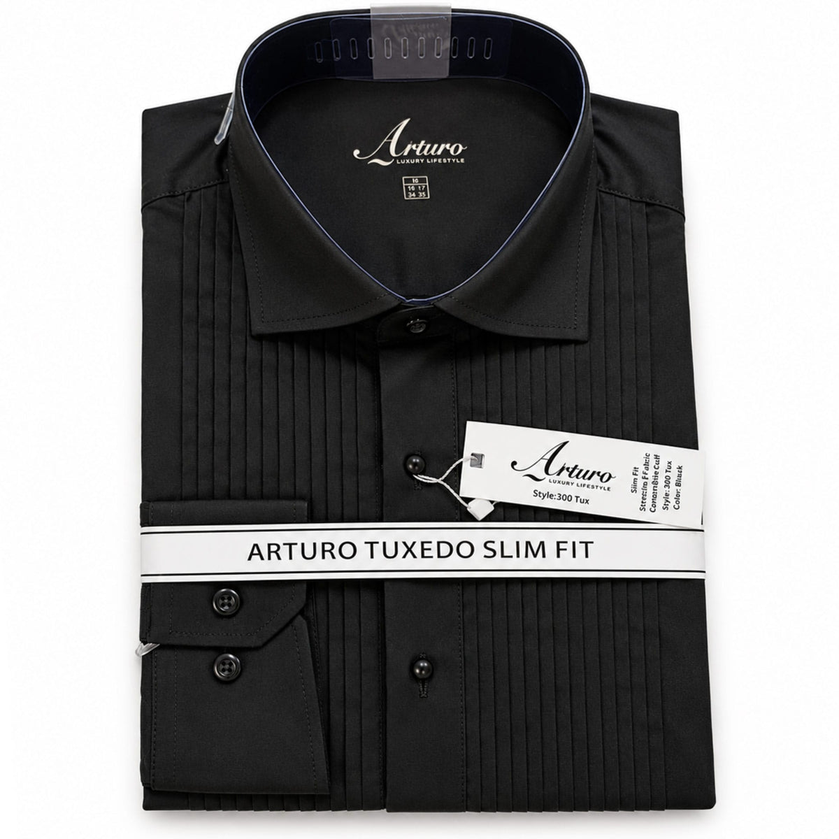 VARIOUS VENDORS X S C BLK2/3 / 14.5 Arturo 300 Tux Slim Fit Tuxedo Shirt