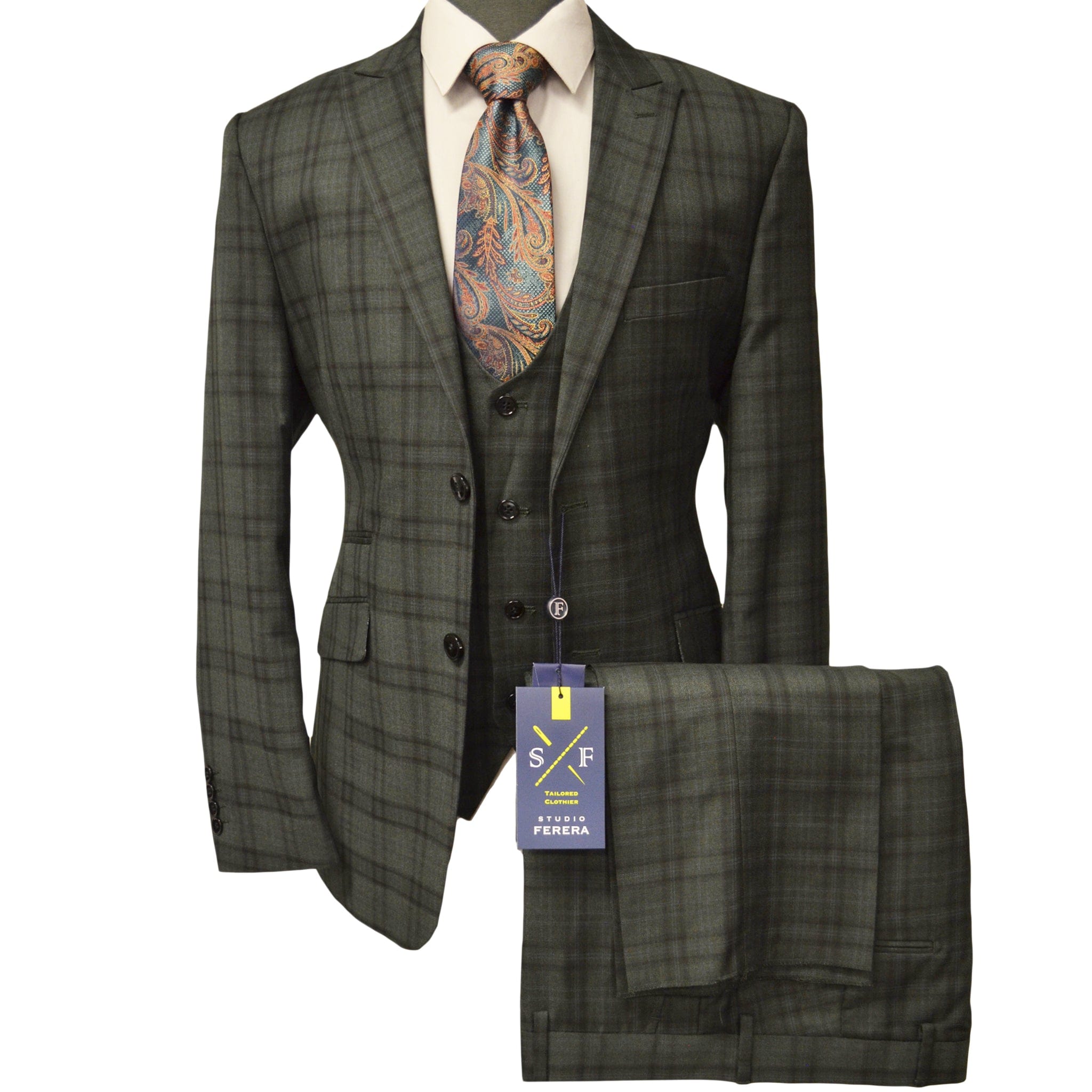 VITAL FASHION GROUP U S 772-GREN / 38 REG STUDIO FERERA VESTED SUIT/SUIT-30