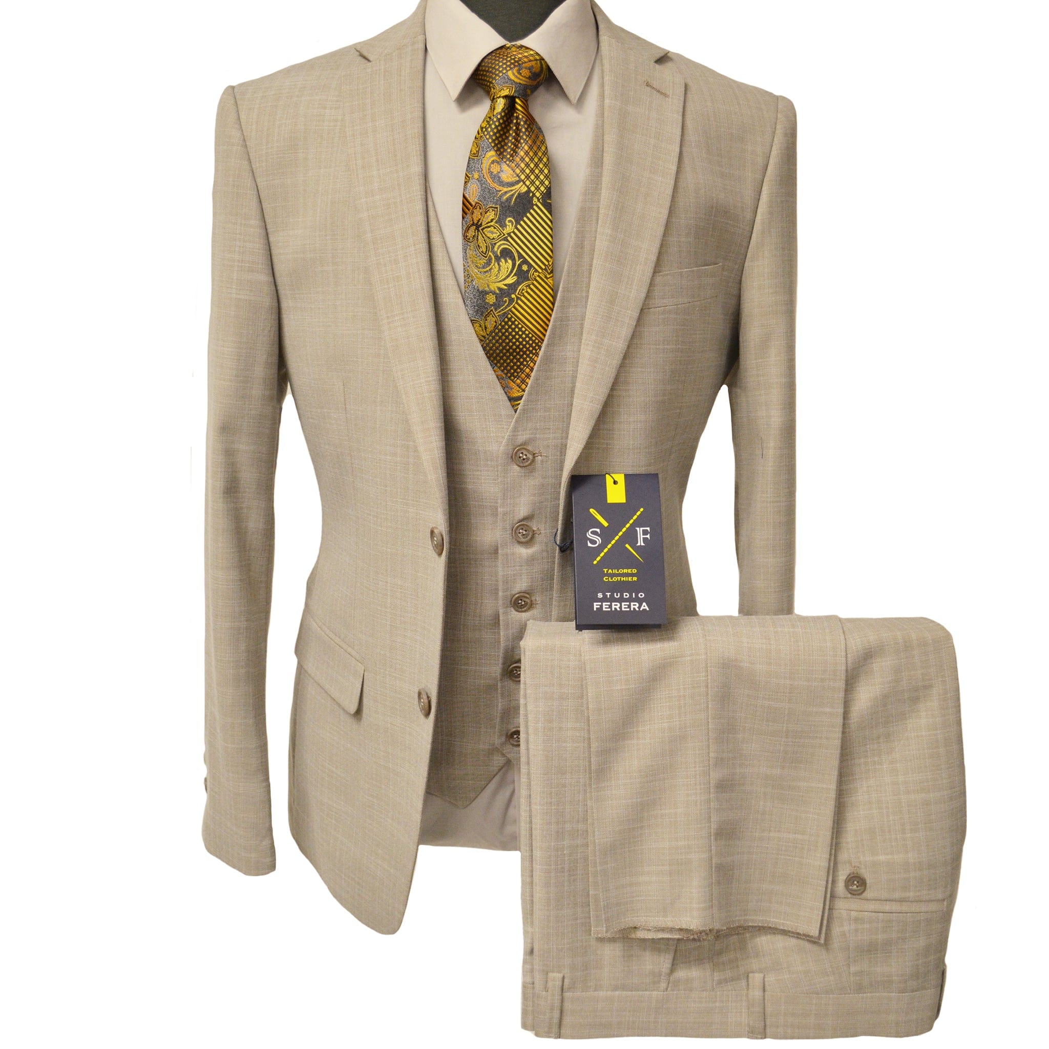 VITAL FASHION GROUP U SS TAN / 40 REG STUDIO FERERA SPRING SUIT/30971
