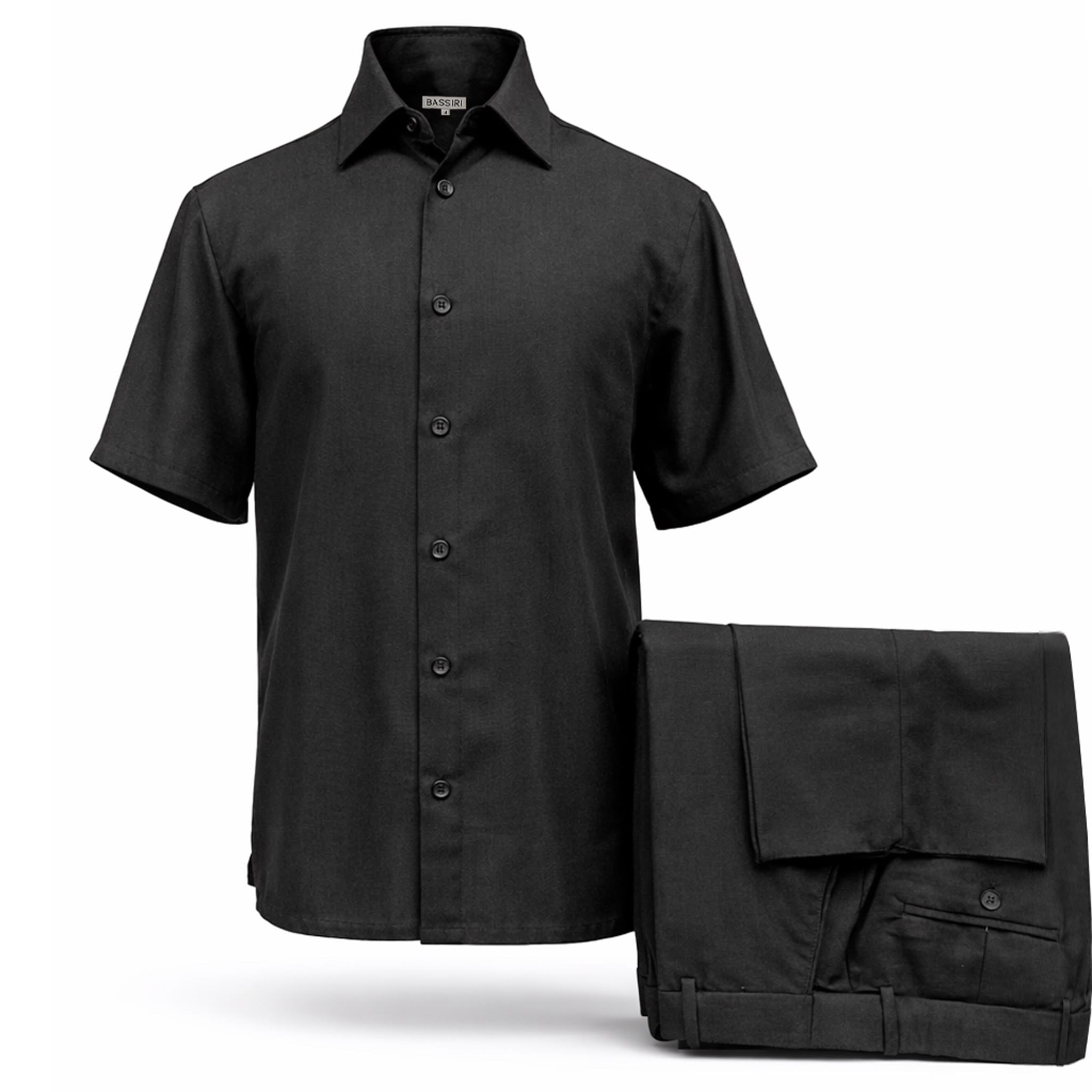 ZANJAN INC DBA BASSIRI O F S BLACK / SM Bassiri Men’s Linen Short Sleeve Shirt & Tailored Shorts Set – Hand Finish Collection/S-1043