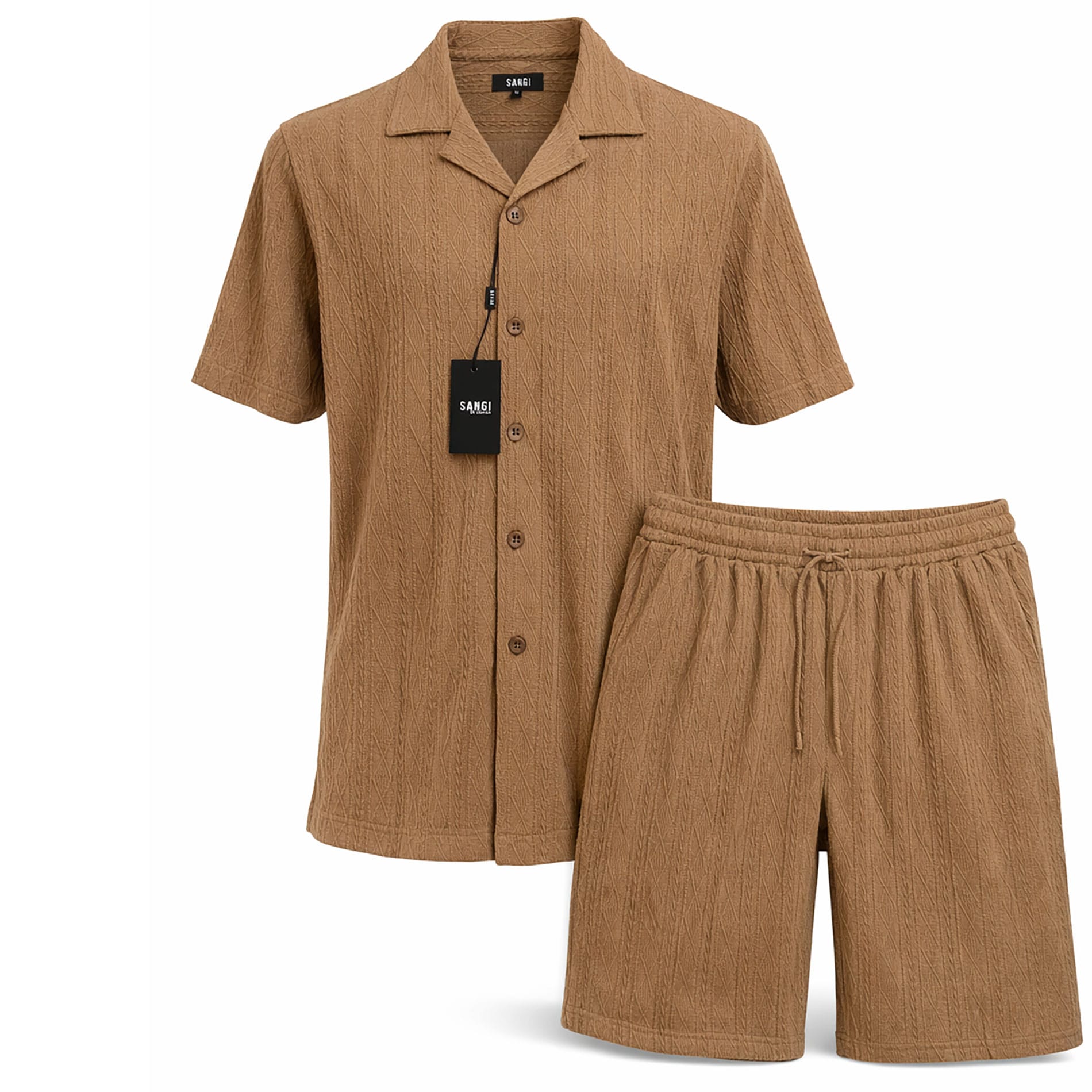 ZANJAN INC DBA BASSIRI S S T COPUCINO / SM Sangi Men’s Textured Short Sleeve Shirt & Short Set/T-126