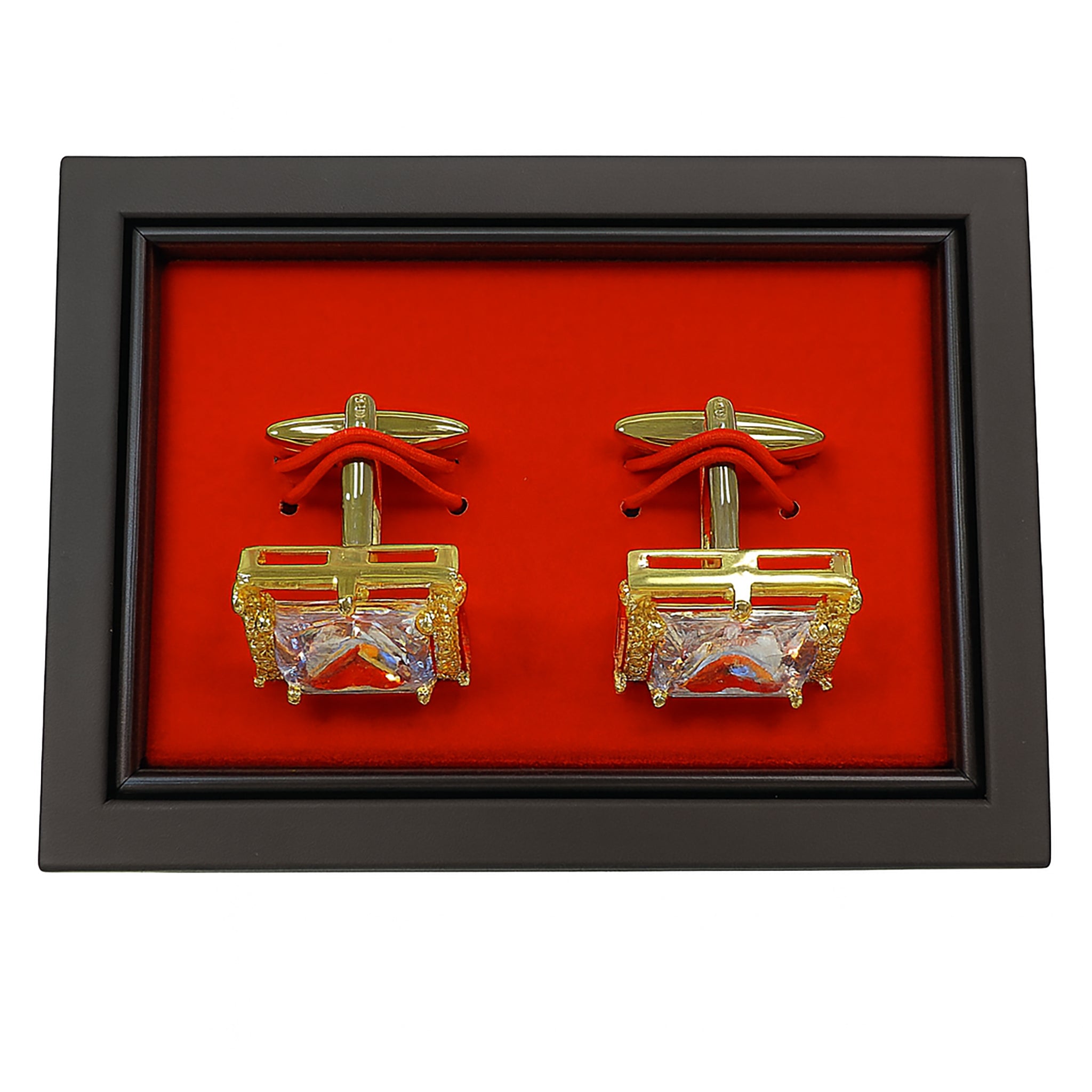 Gold & Diamond-Cut Crystal Rectangle Cufflinks