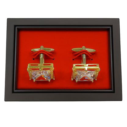 Gold & Diamond-Cut Crystal Rectangle Cufflinks