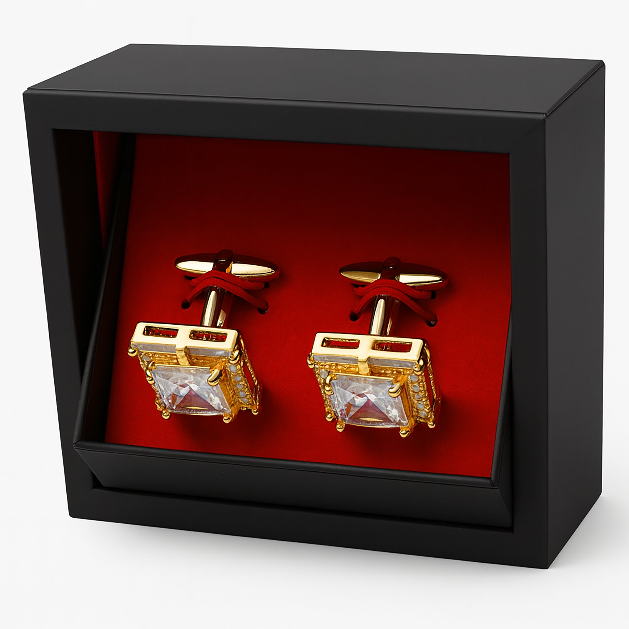 Gold & Diamond-Cut Crystal Rectangle Cufflinks