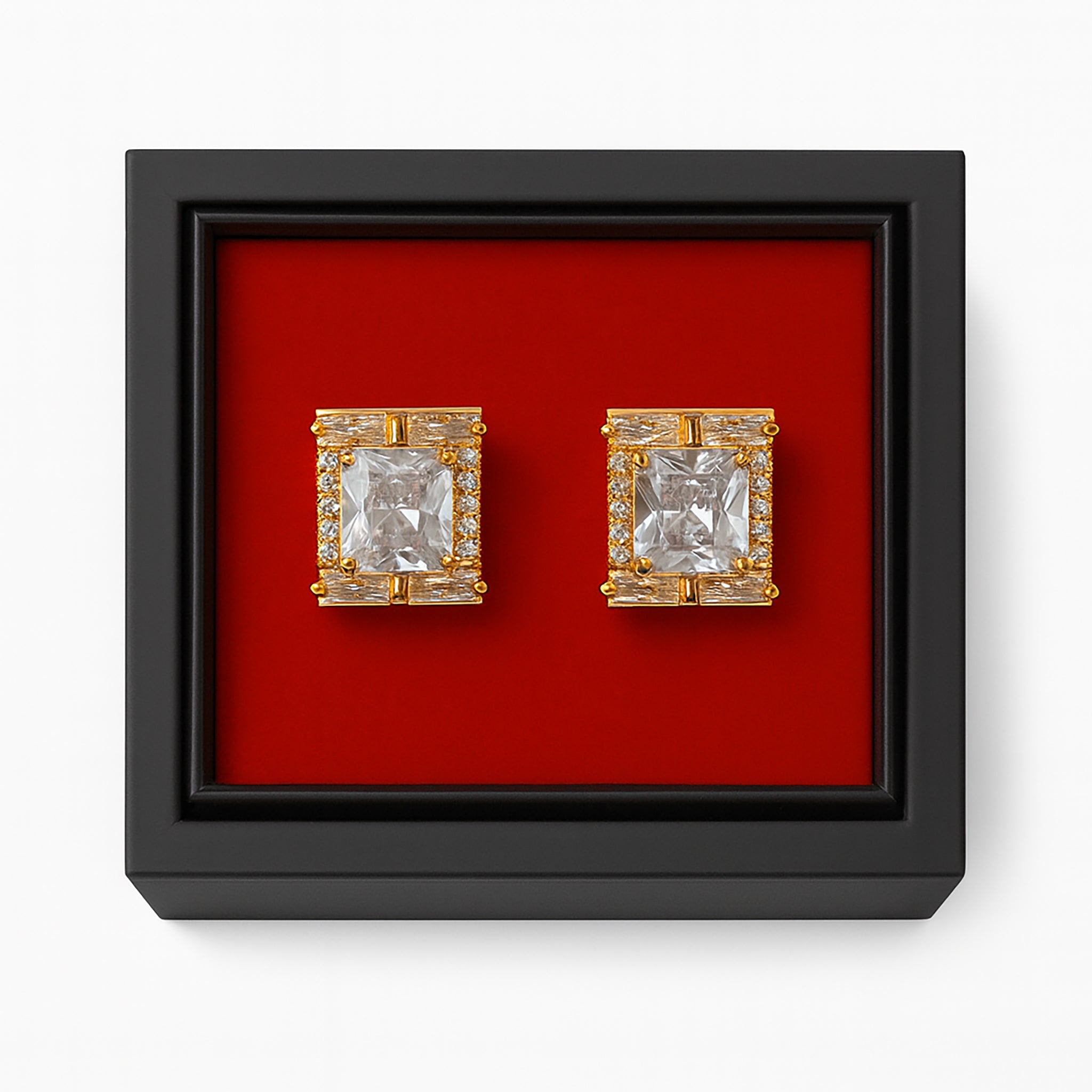 Gold & Diamond-Cut Crystal Rectangle Cufflinks