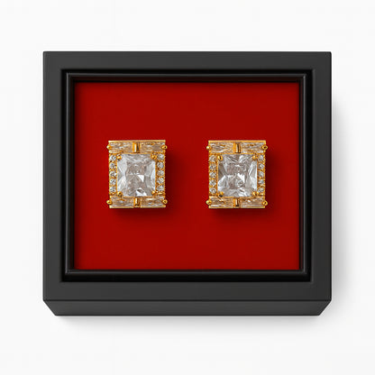 Gold & Diamond-Cut Crystal Rectangle Cufflinks