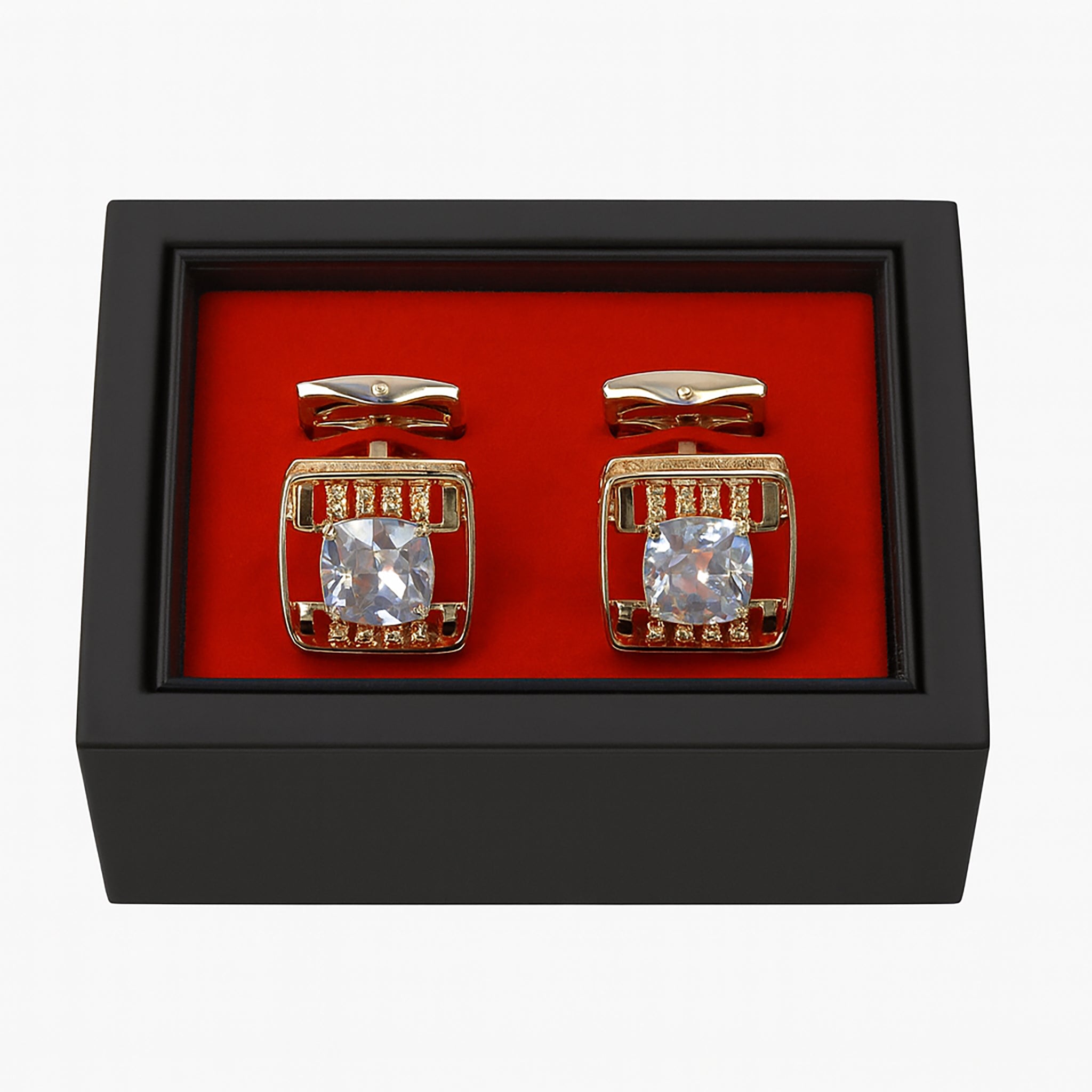 Gold & Crystal Square Cufflinks