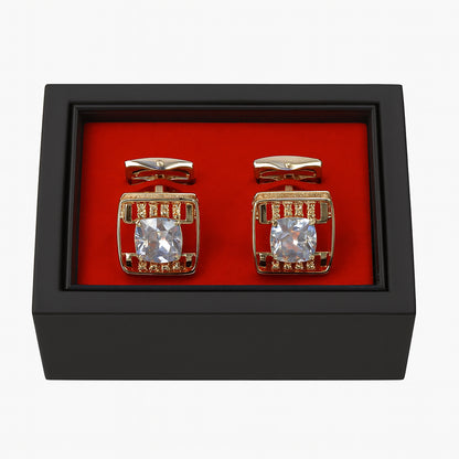 Gold & Crystal Square Cufflinks