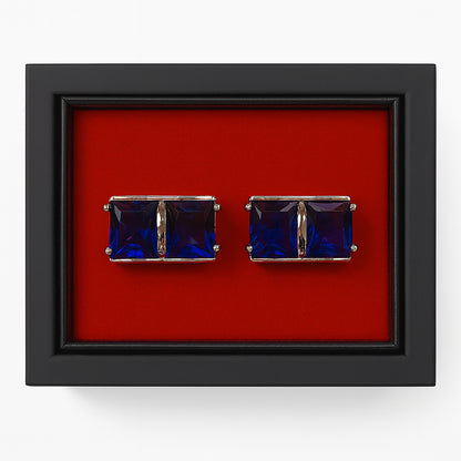 Sapphire Blue & Golden Rectangular Cufflinks