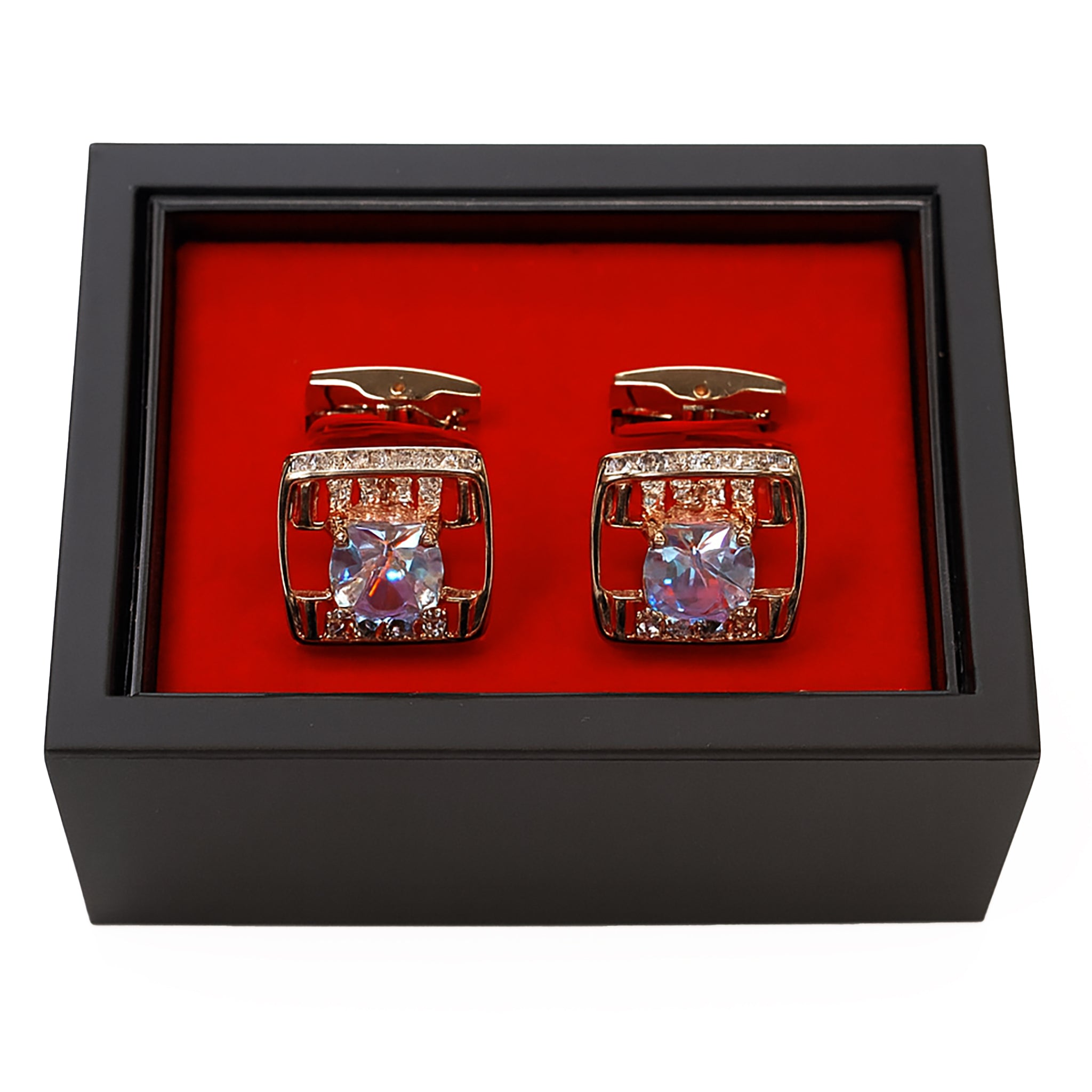 Gold & Crystal Square Cufflinks