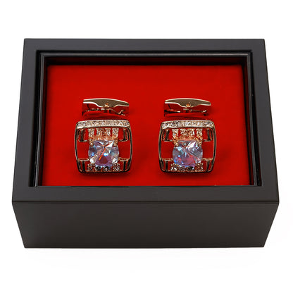 Gold & Crystal Square Cufflinks