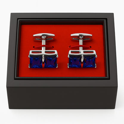 Sapphire Blue & Golden Rectangular Cufflinks