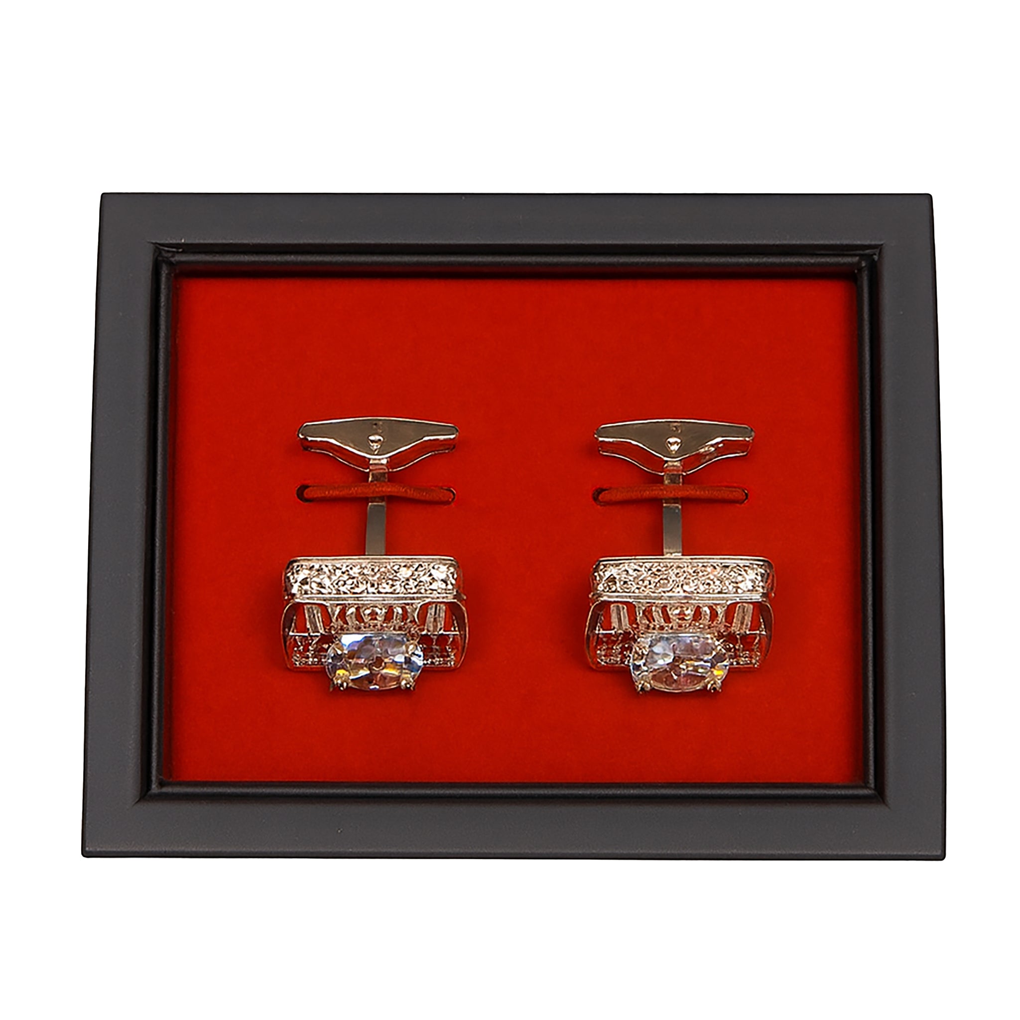 Gold & Crystal Square Cufflinks