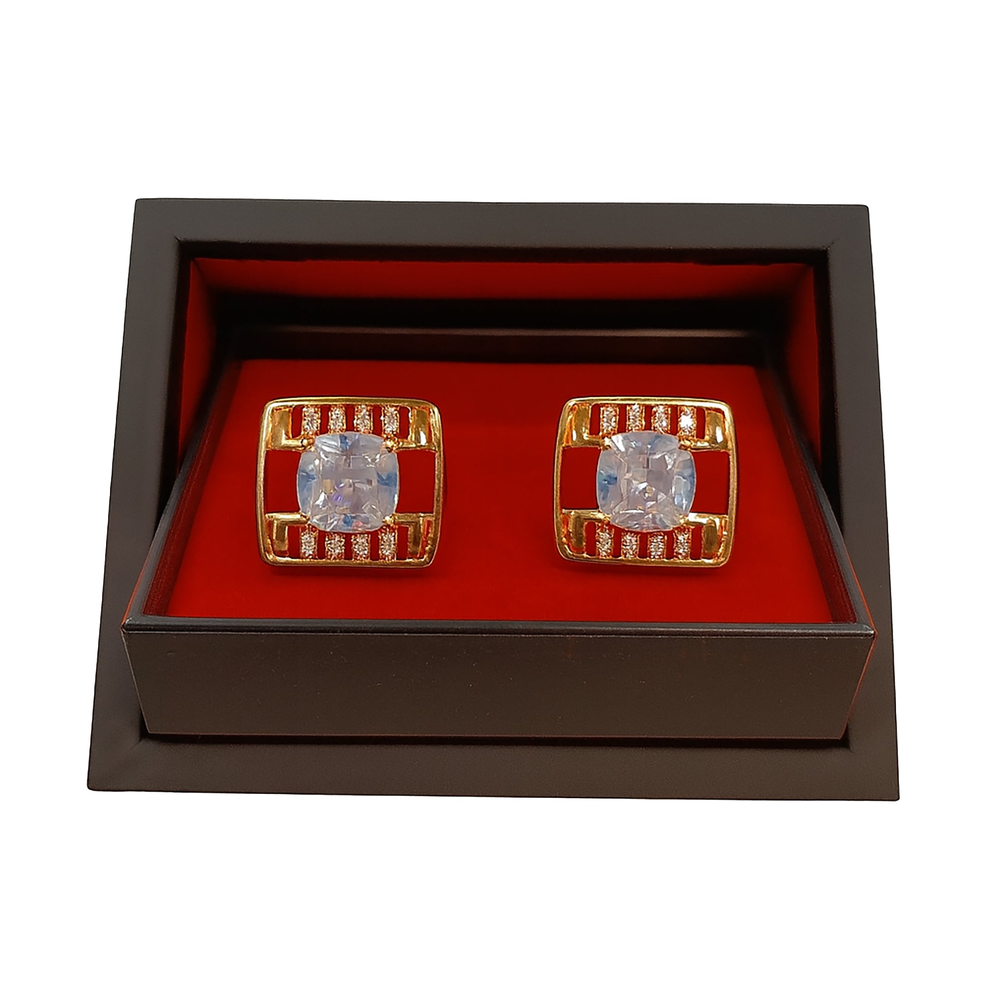 Gold & Crystal Square Cufflinks