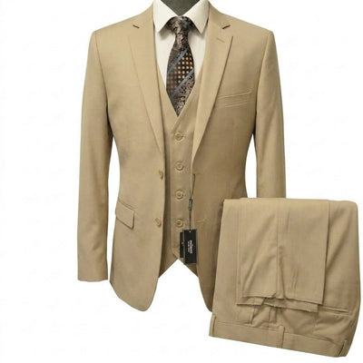 BRAVEMAN SUITING COMPANY U SM TAN / 40R Milano Modern Fit 3-Piece Suit - MZ300