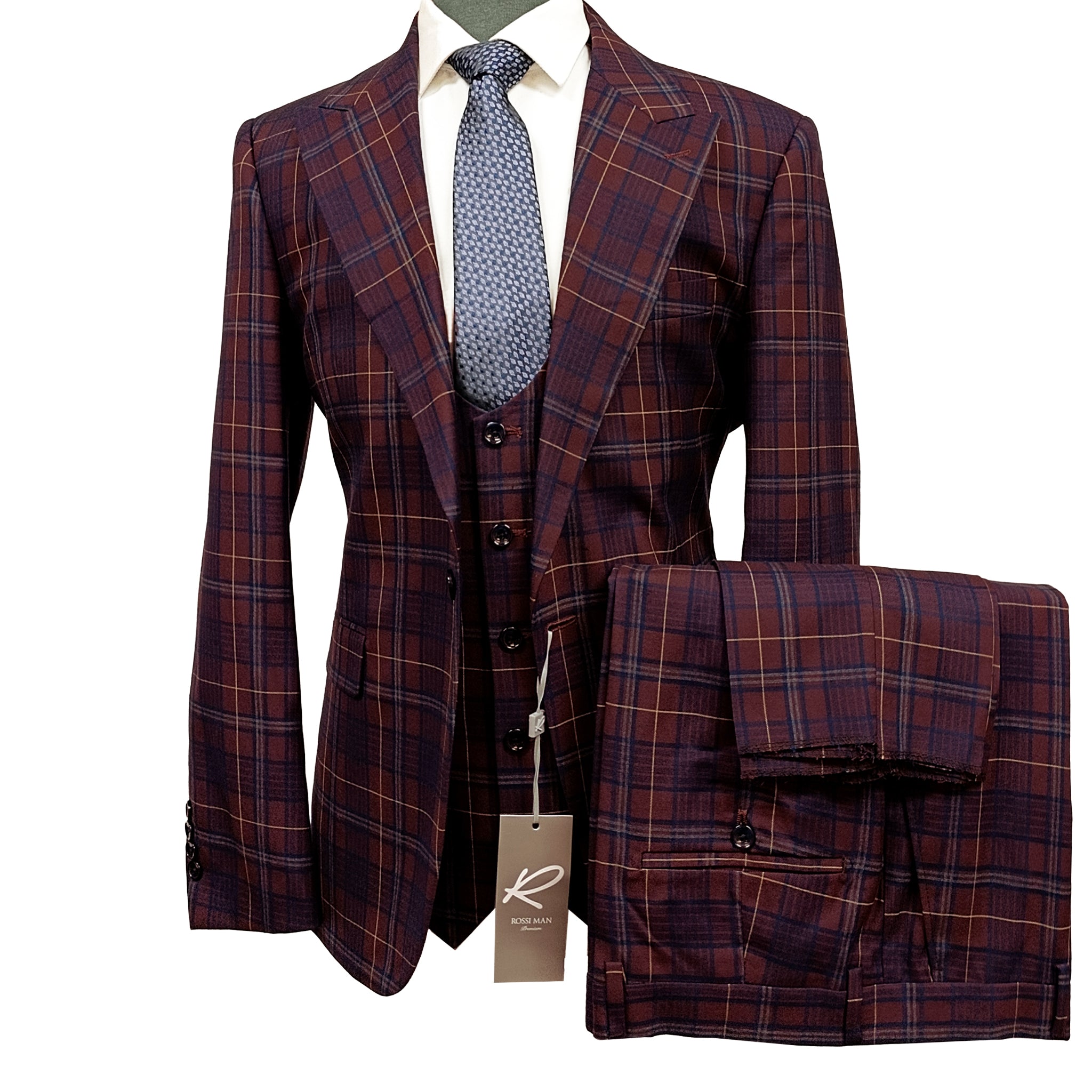 Tom 3Pcs Suit by Rossiman-Check Pattern