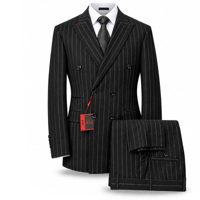 AMATZIA BGD LLC U D BLACK / 40R Ideal Peak Lapel Double-Breasted Vested Suit -9190