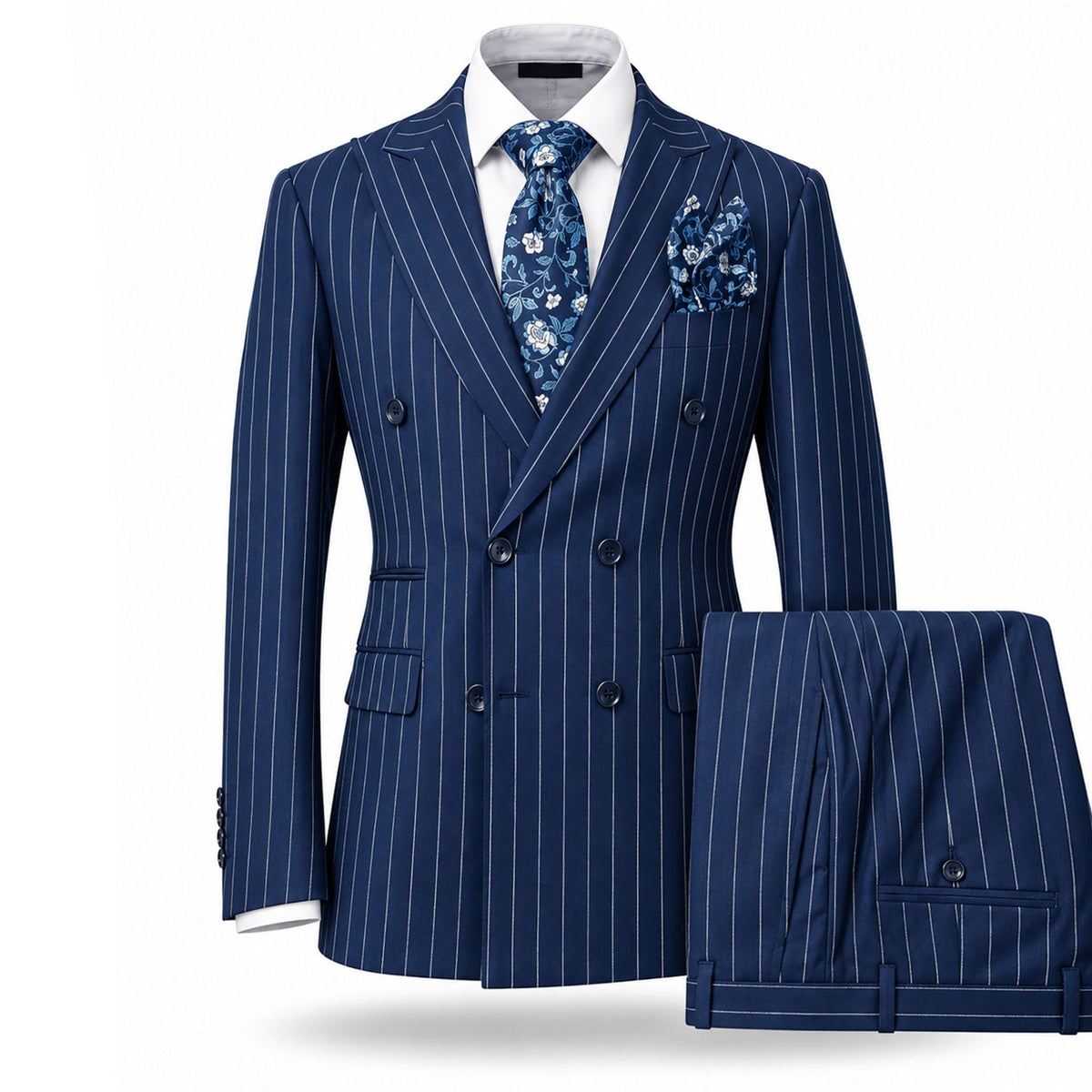 AMATZIA BGD LLC U D NAVY / 40R Ideal Peak Lapel Double-Breasted Vested Suit -9190