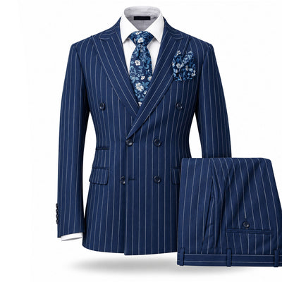 AMATZIA BGD LLC U D NAVY / 40R Ideal Peak Lapel Double-Breasted Vested Suit -9190