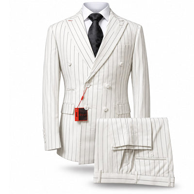 AMATZIA BGD LLC U D WHITE / 40R Ideal Peak Lapel Double-Breasted Vested Suit -9190