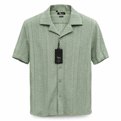 B.S.D TRADING COMPANY S A S 3007 / MED Premium  Short Sleeve Shirt Textured Summer Button-Up/Trsh