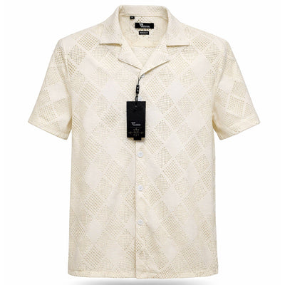 B.S.D TRADING COMPANY S A S 3018 / MED Premium  Short Sleeve Shirt Textured Summer Button-Up/Trsh