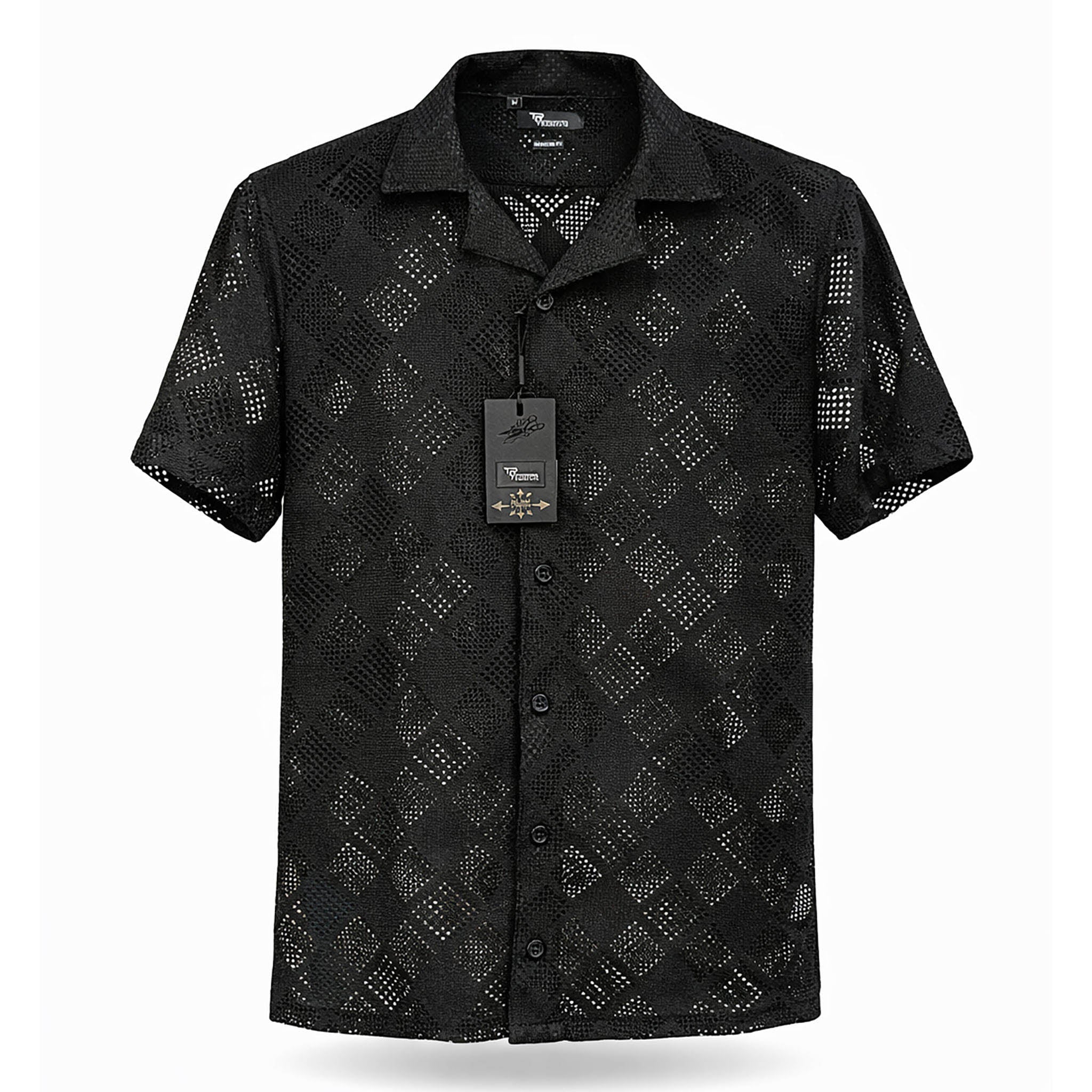 B.S.D TRADING COMPANY S A S 3019 / MED Premium  Short Sleeve Shirt Textured Summer Button-Up/Trsh