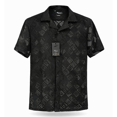 B.S.D TRADING COMPANY S A S 3019 / MED Premium  Short Sleeve Shirt Textured Summer Button-Up/Trsh