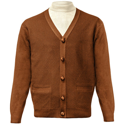 BAGAZIO K S Rust / M Men’s Textured Button-Up Cardigan-BM2075
