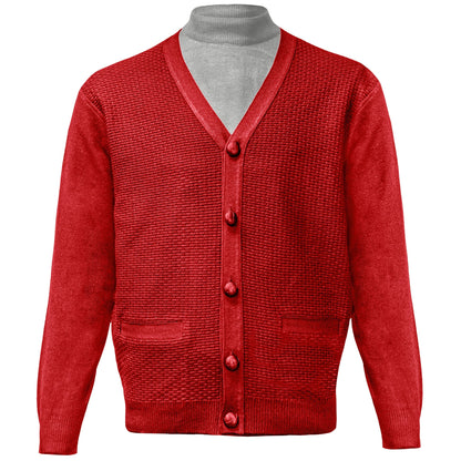 BAGAZIO K S Red / M Men’s Textured Button-Up Cardigan-BM2075