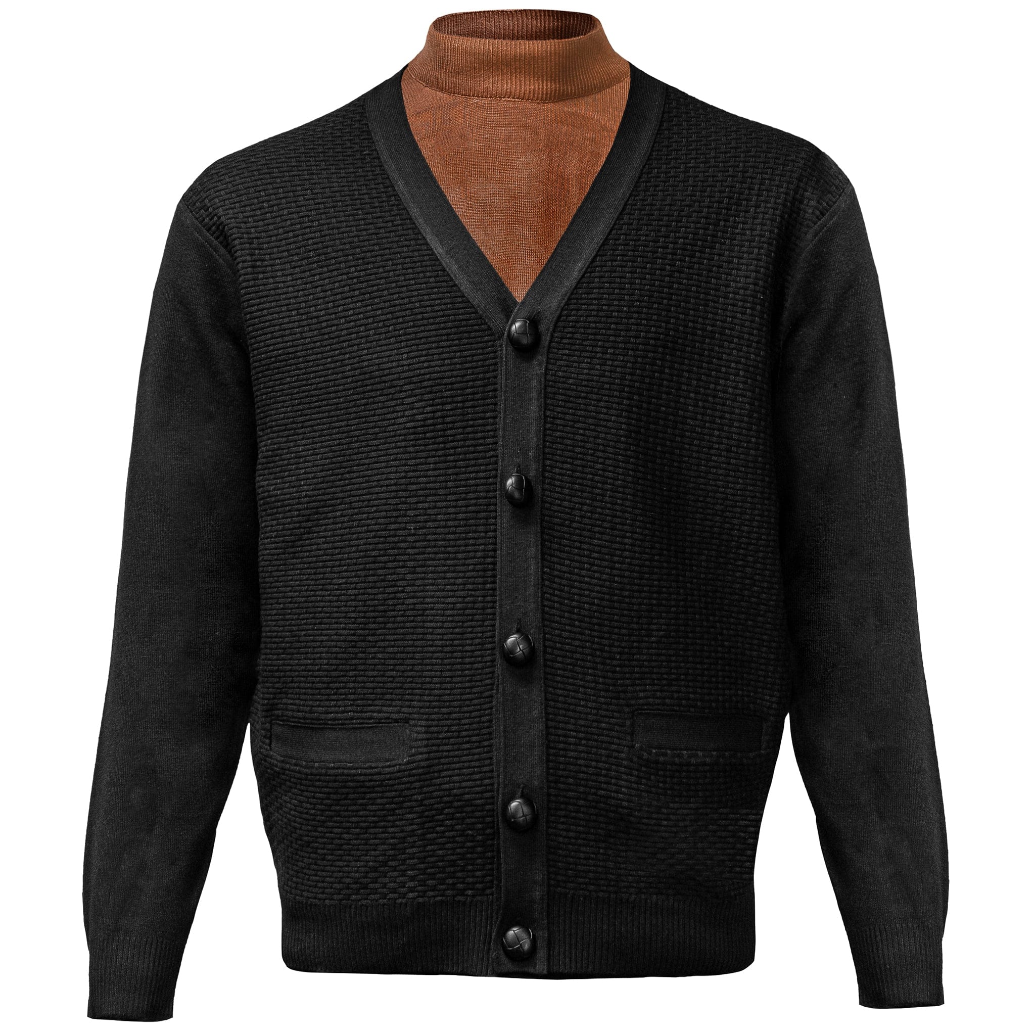BAGAZIO K S BLACK / M Men’s Textured Button-Up Cardigan-BM2075