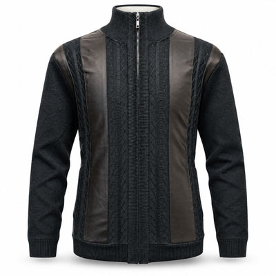 BAGAZIO T K BLACK / MED Bagazio Full-Zip Knit Jacket with Leather-Look Panels-Bm2463