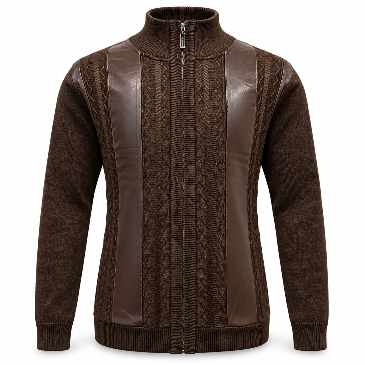 BAGAZIO T K BROWN / MED Bagazio Full-Zip Knit Jacket with Leather-Look Panels-Bm2463