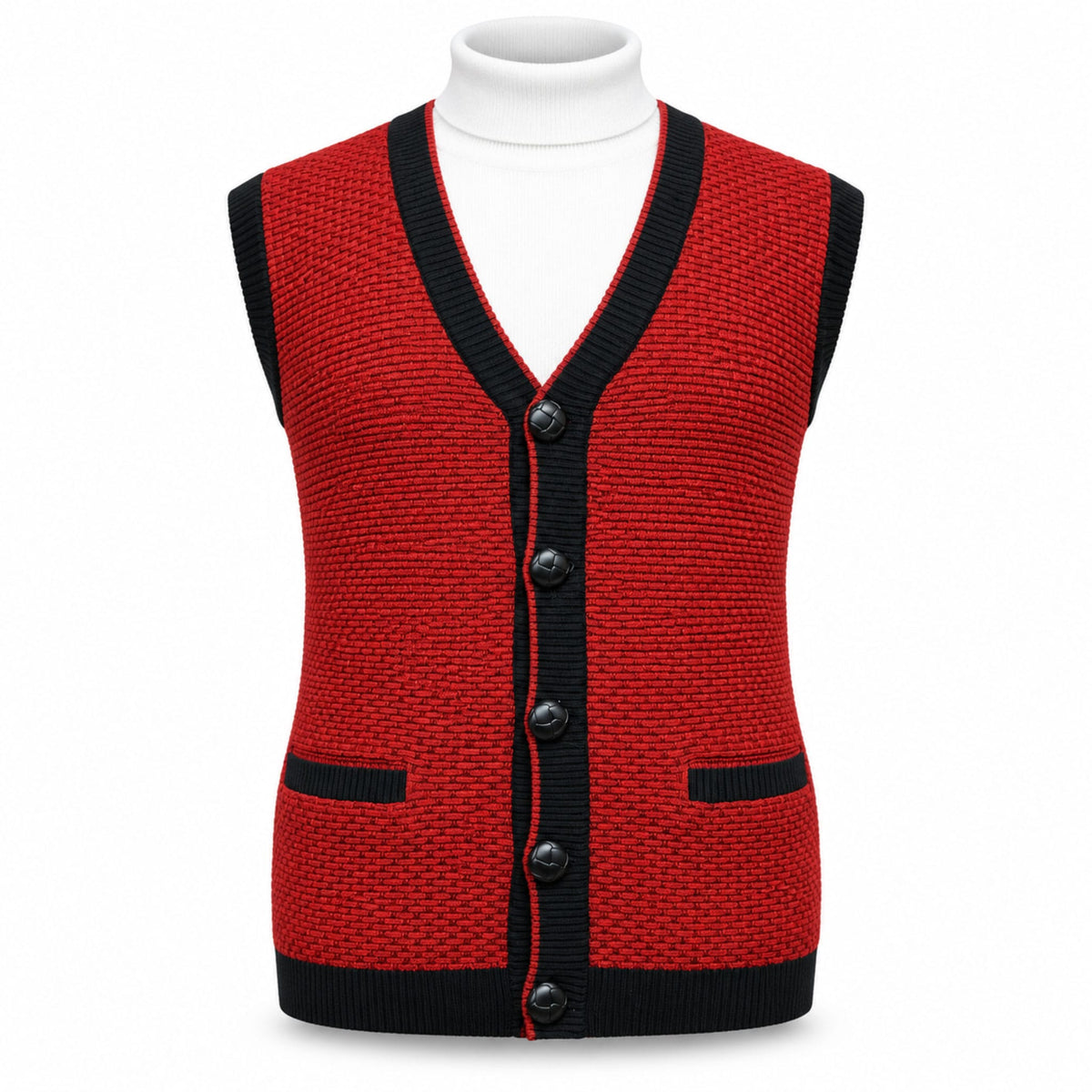 BAGAZIO T V RED/BLK / M Bagazio  Men’s Button-Front Knit Sweater Vest-Bm1876