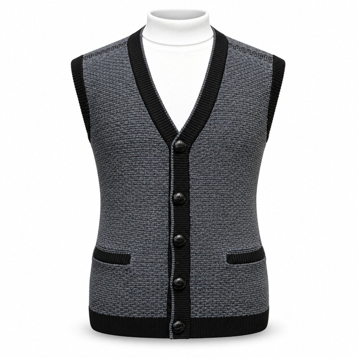 BAGAZIO T V CHR/BLK / M Bagazio  Men’s Button-Front Knit Sweater Vest-Bm1876