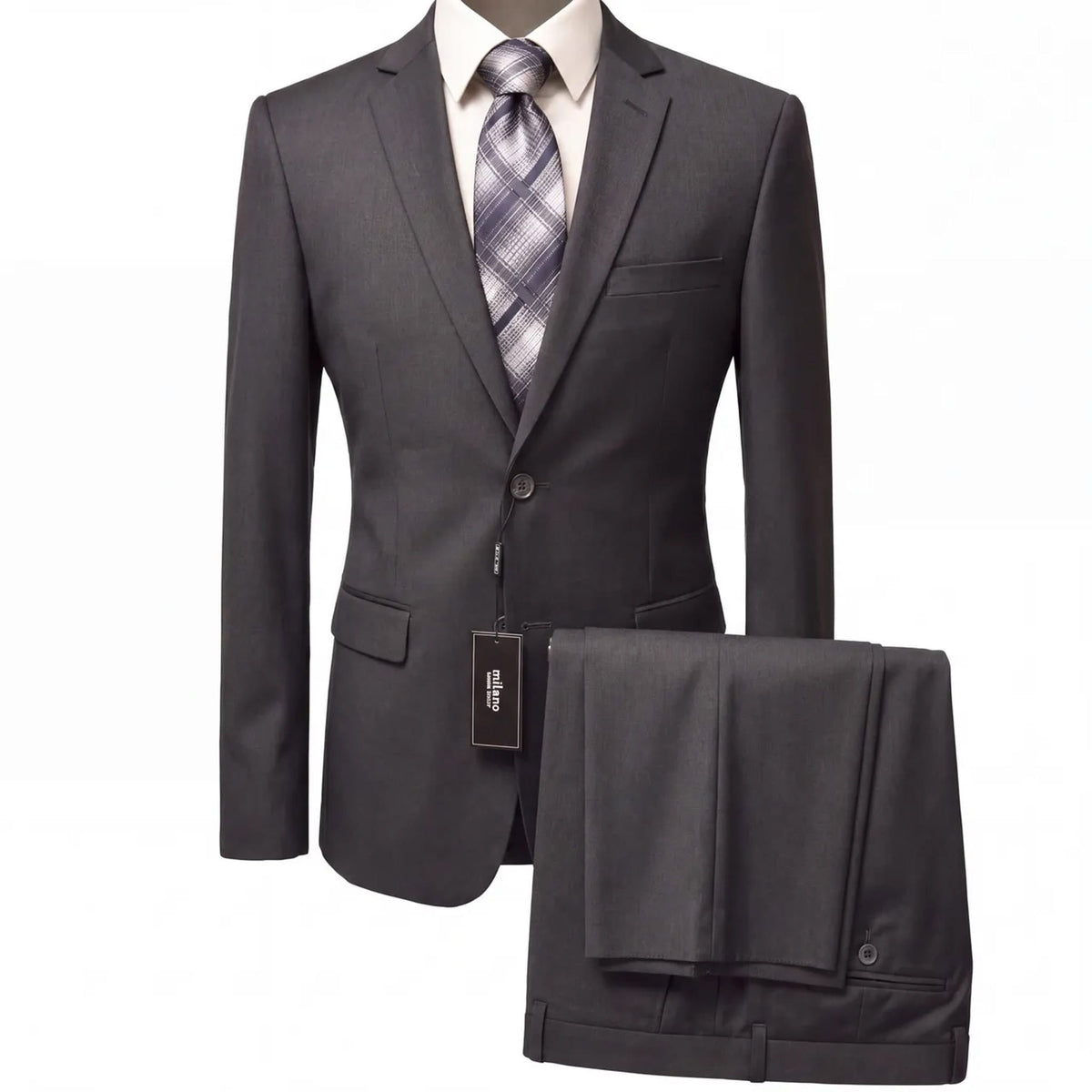 BRAVEMAN SUITING COMPANY U S M CHARCOAL / 36R QUALITY Modern Fit Suit