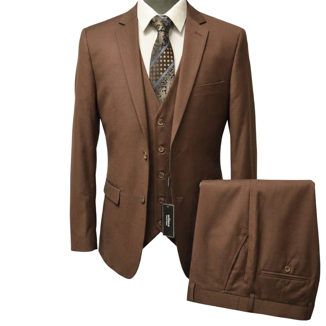 BRAVEMAN SUITING COMPANY U SM BROWN / 36R Milano Modern Fit 3-Piece Suit - MZ300