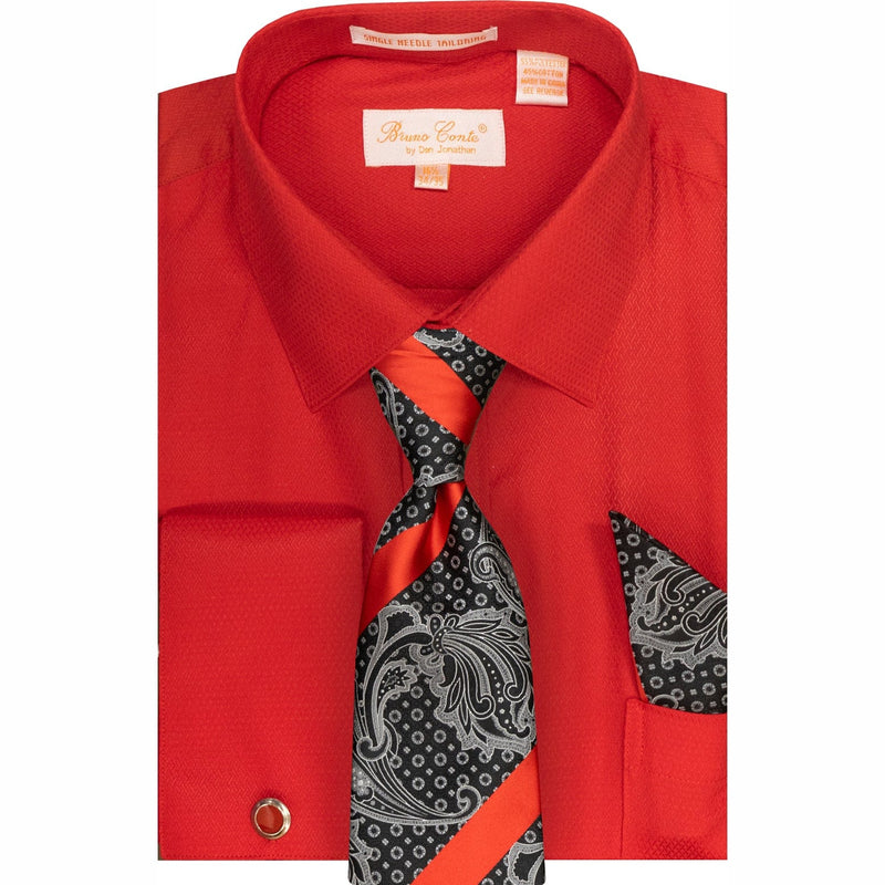DON JONATHAN S CT RED 4/5 / 15.5 BRUNO CONTE SHIRT/TIE&HANKY SET/Bc1149