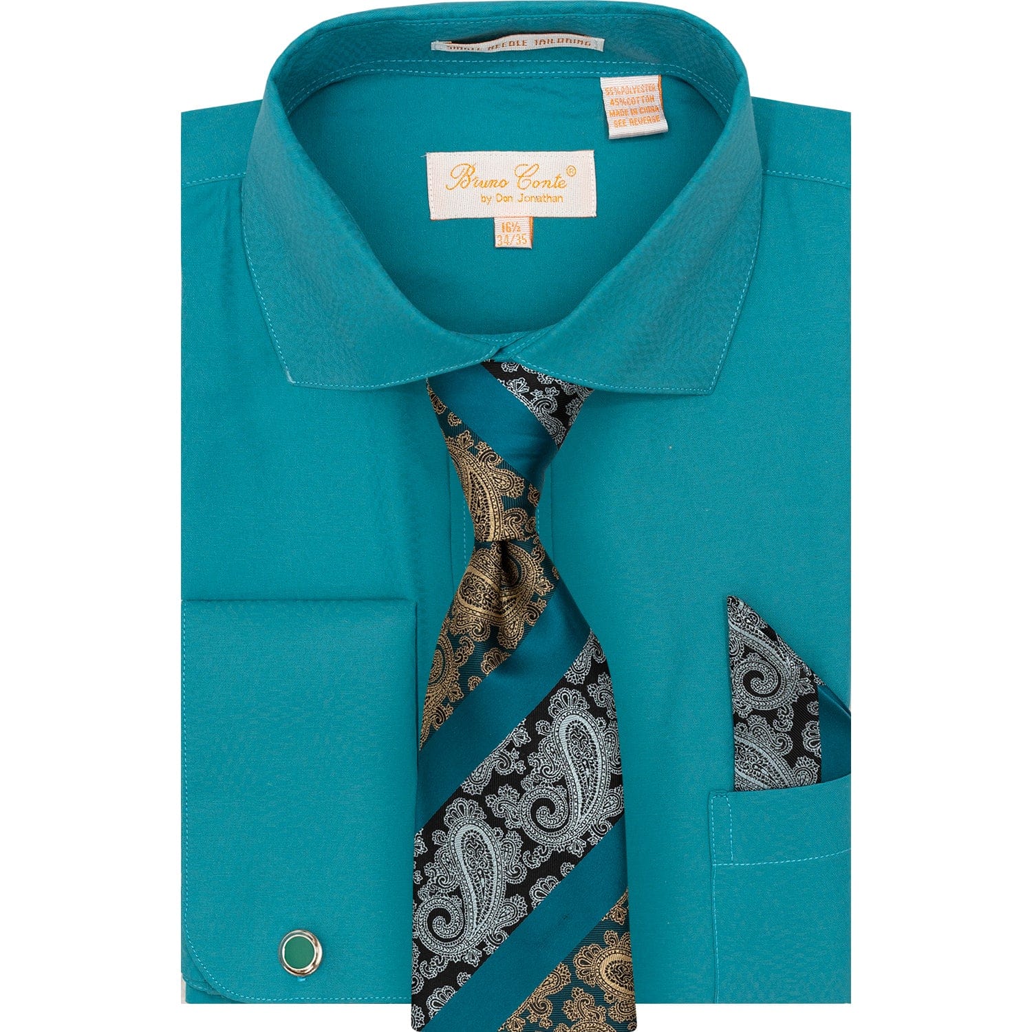 DON JONATHAN S CT TEAL4/5 / 15.5 BRUNO CONTE SHIRT & TIE SET/Bc1163
