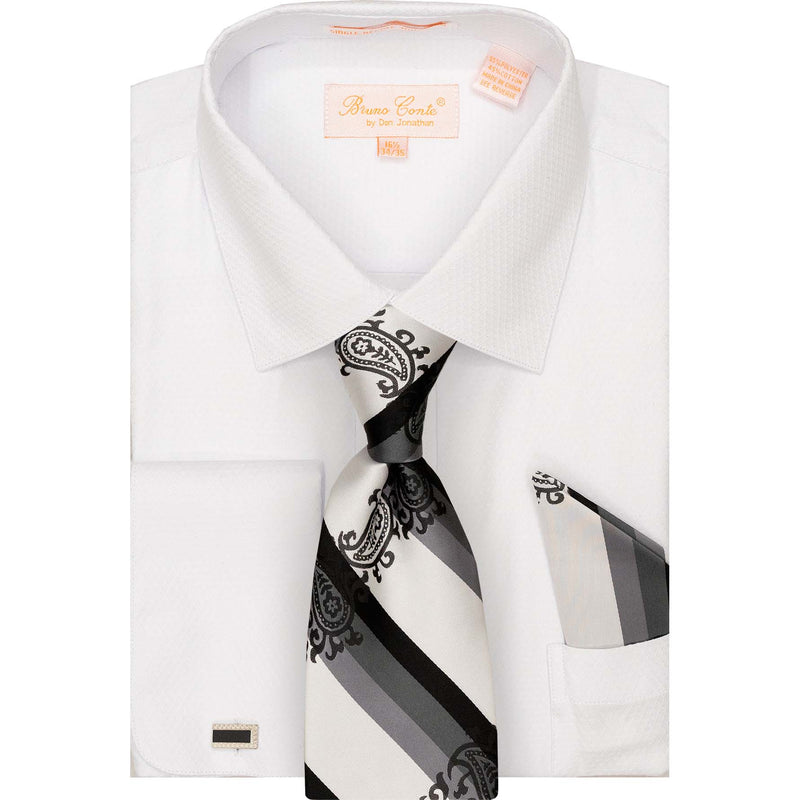 DON JONATHAN S CT WHT 4/5 / 15.5 BRUNO CONTE SHIRT&TIE SET/Bc1165