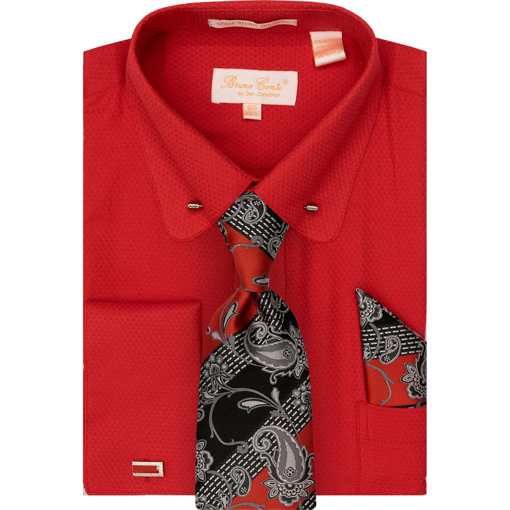 DON JONATHAN S CT RED 4/5 / 15.5 BRUNO CONTE SHIRT&TIE SET/Bc1166