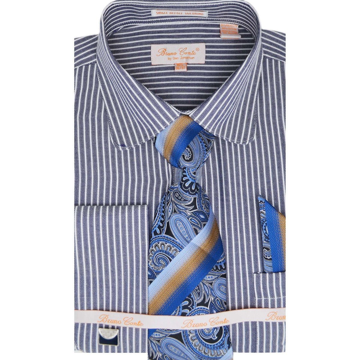 DON JONATHAN S CT NVY 4/5 / 15.5 BRUNO CONTE SHIRT& TIE SET/Bc1170