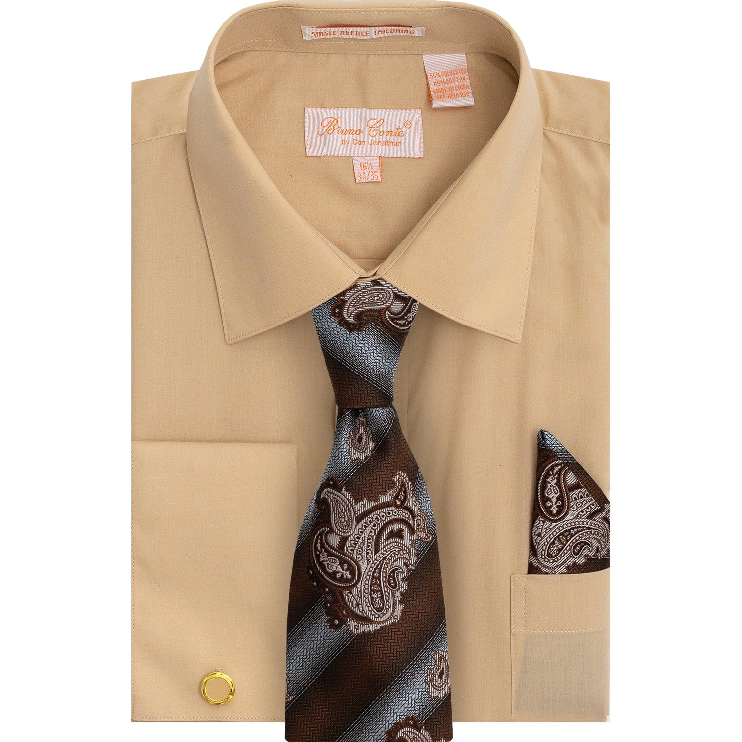 DON JONATHAN S CT TAN 4/5 / 15.5 BRUNO CONTE SHIRT & TIE SET/Bc1184