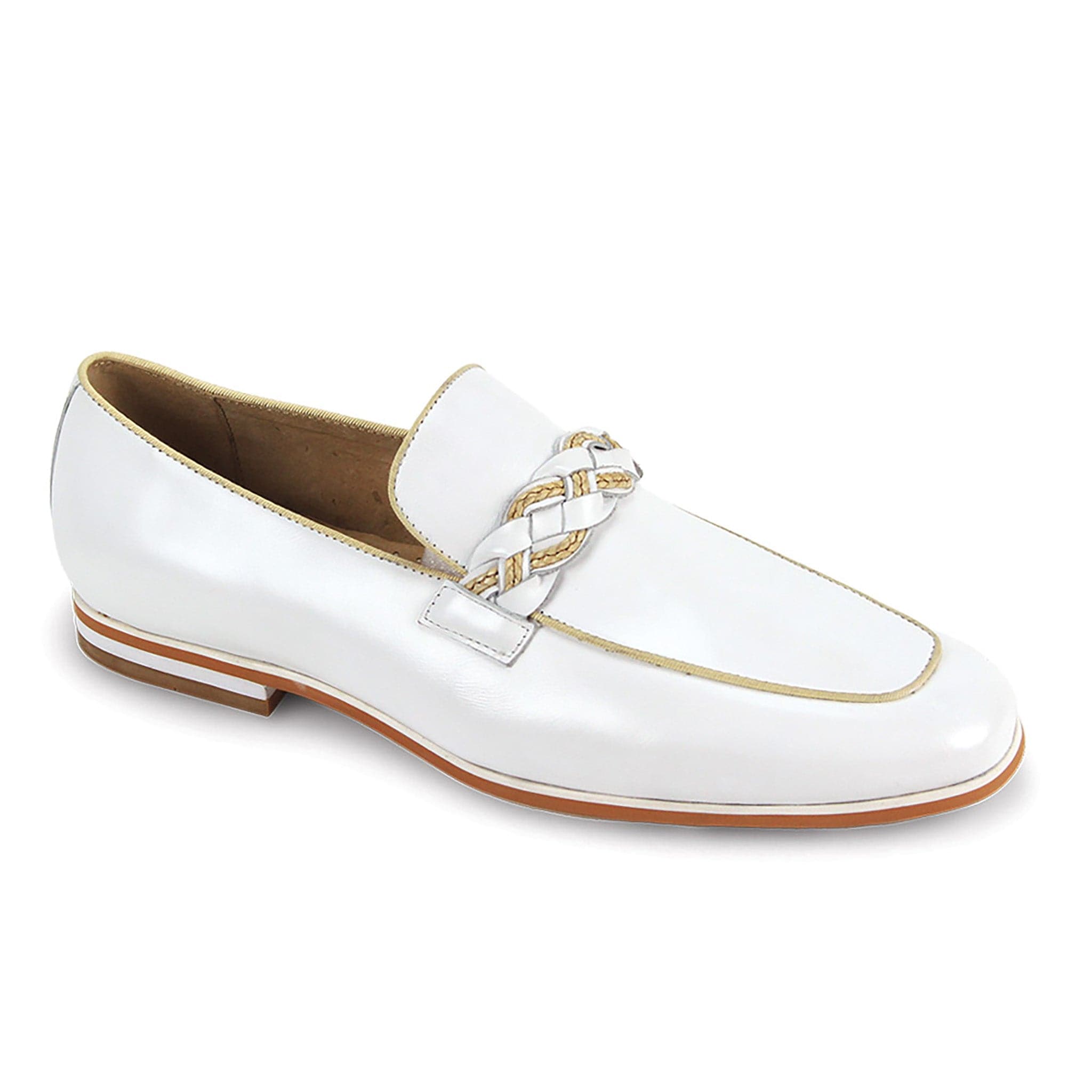 giovanni white tudor mens slip on loafers with woven strap detail and contrast trim design