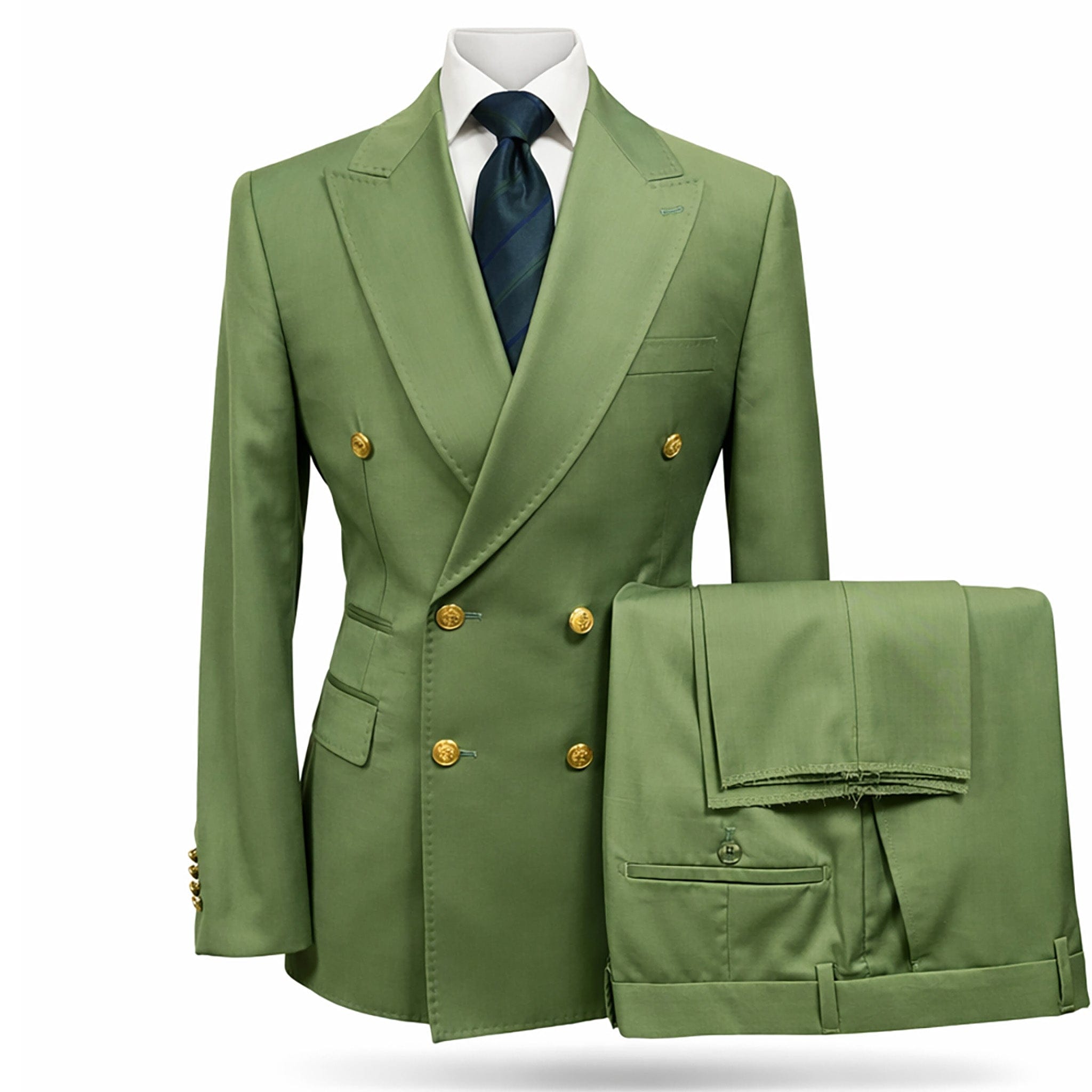 rossiman  Milano Premium mint green double breasted suit   gold button classic fit