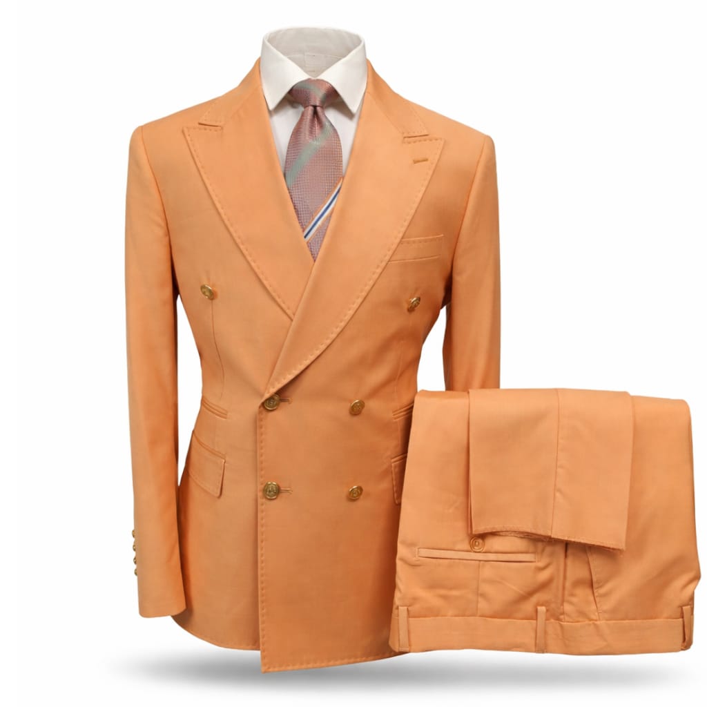 GR CLOTHING GRP DBA ROSSI U SM Light Orange / 34 REG Rossiman Gold Button Double-Breasted Suit