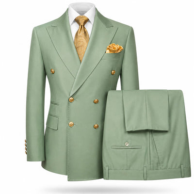 GR CLOTHING GRP DBA ROSSI U SM Light Green / 34 REG Rossiman Gold Button Double-Breasted Suit